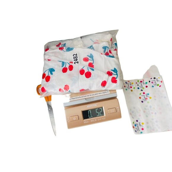 Jodifl Cherry Print Blouse Medium M White Red & Blue Short Sleeve Lightweight Wo - Picture 6 of 6